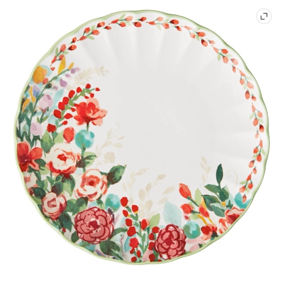 Set of 4 Pioneer Woman Painted Meadows 10.5-inch Dinner Plates Green Ceramic NEW